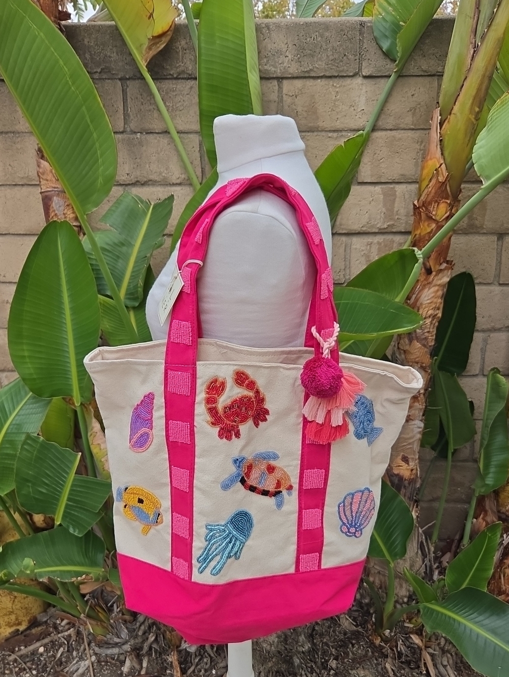 Sea Life Beaded Beach Tote Sol And Mer New